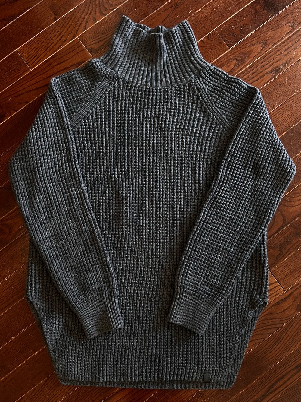Roots Grey Waffle Knit Mock Neck Sweater Cozy Cabin Cottagecore Sz M